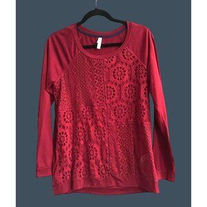 Xhilaration Womens Red Lace Long Sleeve Top M